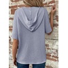 Dokotoo Womens Summer Tops Waffle Knit Short Sleeve Lightweight Drawstring Hoodies Button V Neck Casual Blouses Shirts(Beau Blue)