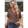 Dokotoo Womens Summer Tops Waffle Knit Short Sleeve Lightweight Drawstring Hoodies Button V Neck Casual Blouses Shirts(Coffee)