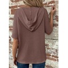 Dokotoo Womens Summer Tops Waffle Knit Short Sleeve Lightweight Drawstring Hoodies Button V Neck Casual Blouses Shirts(Coffee)
