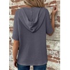 Dokotoo Womens Summer Tops Waffle Knit Short Sleeve Lightweight Drawstring Hoodies Button V Neck Casual Blouses Shirts(Dark Grey)
