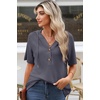 Dokotoo Womens Summer Tops Waffle Knit Short Sleeve Lightweight Drawstring Hoodies Button V Neck Casual Blouses Shirts(Dark Grey)