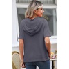 Dokotoo Womens Summer Tops Waffle Knit Short Sleeve Lightweight Drawstring Hoodies Button V Neck Casual Blouses Shirts(Dark Grey)