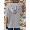 Dokotoo Womens Summer Tops Waffle Knit Short Sleeve Lightweight Drawstring Hoodies Button V Neck Casual Blouses Shirts(Grey)