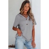 Dokotoo Womens Summer Tops Waffle Knit Short Sleeve Lightweight Drawstring Hoodies Button V Neck Casual Blouses Shirts(Grey)