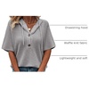 Dokotoo Womens Summer Tops Waffle Knit Short Sleeve Lightweight Drawstring Hoodies Button V Neck Casual Blouses Shirts(Grey)