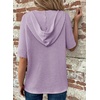 Dokotoo Womens Summer Tops Waffle Knit Short Sleeve Lightweight Drawstring Hoodies Button V Neck Casual Blouses Shirts(Light Purple)