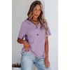 Dokotoo Womens Summer Tops Waffle Knit Short Sleeve Lightweight Drawstring Hoodies Button V Neck Casual Blouses Shirts(Light Purple)
