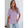 Dokotoo Womens Summer Tops Waffle Knit Short Sleeve Lightweight Drawstring Hoodies Button V Neck Casual Blouses Shirts(Light Purple)