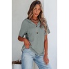 Dokotoo Womens Summer Tops Waffle Knit Short Sleeve Lightweight Drawstring Hoodies Button V Neck Casual Blouses Shirts(Mist Green)