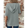 Dokotoo Womens Summer Tops Waffle Knit Short Sleeve Lightweight Drawstring Hoodies Button V Neck Casual Blouses Shirts(Mist Green)