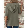 Dokotoo Womens Summer Tops Waffle Knit Short Sleeve Lightweight Drawstring Hoodies Button V Neck Casual Blouses Shirts(Moss Green)