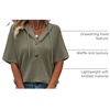 Dokotoo Womens Summer Tops Waffle Knit Short Sleeve Lightweight Drawstring Hoodies Button V Neck Casual Blouses Shirts(Moss Green)