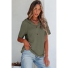 Dokotoo Womens Summer Tops Waffle Knit Short Sleeve Lightweight Drawstring Hoodies Button V Neck Casual Blouses Shirts(Moss Green)