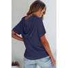 Dokotoo Womens Summer Tops Waffle Knit Short Sleeve Lightweight Drawstring Hoodies Button V Neck Casual Blouses Shirts(Navy Blue)