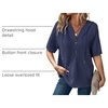Dokotoo Womens Summer Tops Waffle Knit Short Sleeve Lightweight Drawstring Hoodies Button V Neck Casual Blouses Shirts(Navy Blue)