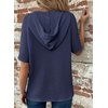 Dokotoo Womens Summer Tops Waffle Knit Short Sleeve Lightweight Drawstring Hoodies Button V Neck Casual Blouses Shirts(Navy Blue)