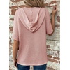 Dokotoo Womens Summer Tops Waffle Knit Short Sleeve Lightweight Drawstring Hoodies Button V Neck Casual Blouses Shirts(Pink)