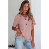 Dokotoo Womens Summer Tops Waffle Knit Short Sleeve Lightweight Drawstring Hoodies Button V Neck Casual Blouses Shirts(Pink)