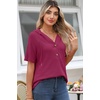 Dokotoo Womens Summer Tops Waffle Knit Short Sleeve Lightweight Drawstring Hoodies Button V Neck Casual Blouses Shirts(Pitaya Pink)