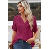 Dokotoo Womens Summer Tops Waffle Knit Short Sleeve Lightweight Drawstring Hoodies Button V Neck Casual Blouses Shirts(Pitaya Pink)