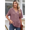 Dokotoo Womens Summer Tops Waffle Knit Short Sleeve Lightweight Drawstring Hoodies Button V Neck Casual Blouses Shirts(Purple)