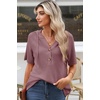 Dokotoo Womens Summer Tops Waffle Knit Short Sleeve Lightweight Drawstring Hoodies Button V Neck Casual Blouses Shirts(Purple)