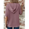 Dokotoo Womens Summer Tops Waffle Knit Short Sleeve Lightweight Drawstring Hoodies Button V Neck Casual Blouses Shirts(Purple)