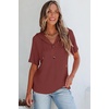 Dokotoo Womens Summer Tops Waffle Knit Short Sleeve Lightweight Drawstring Hoodies Button V Neck Casual Blouses Shirts(Red)