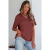 Dokotoo Womens Summer Tops Waffle Knit Short Sleeve Lightweight Drawstring Hoodies Button V Neck Casual Blouses Shirts(Red)