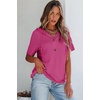 Dokotoo Womens Summer Tops Waffle Knit Short Sleeve Lightweight Drawstring Hoodies Button V Neck Casual Blouses Shirts(Rosy)