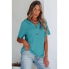 Dokotoo Womens Summer Tops Waffle Knit Short Sleeve Lightweight Drawstring Hoodies Button V Neck Casual Blouses Shirts(Sky Blue)