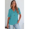 Dokotoo Womens Summer Tops Waffle Knit Short Sleeve Lightweight Drawstring Hoodies Button V Neck Casual Blouses Shirts(Sky Blue)