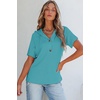 Dokotoo Womens Summer Tops Waffle Knit Short Sleeve Lightweight Drawstring Hoodies Button V Neck Casual Blouses Shirts(Sky Blue)
