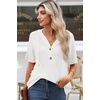 Dokotoo Womens Summer Tops Waffle Knit Short Sleeve Lightweight Drawstring Hoodies Button V Neck Casual Blouses Shirts(White)