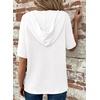 Dokotoo Womens Summer Tops Waffle Knit Short Sleeve Lightweight Drawstring Hoodies Button V Neck Casual Blouses Shirts(White)