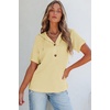 Dokotoo Womens Summer Tops Waffle Knit Short Sleeve Lightweight Drawstring Hoodies Button V Neck Casual Blouses Shirts(Yellow)