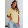 Dokotoo Womens Summer Tops Waffle Knit Short Sleeve Lightweight Drawstring Hoodies Button V Neck Casual Blouses Shirts(Yellow)