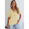 Dokotoo Womens Summer Tops Waffle Knit Short Sleeve Lightweight Drawstring Hoodies Button V Neck Casual Blouses Shirts(Yellow)