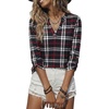Dokotoo Womens Tops Plaid Cotton Cuffed 3/4 Sleeve Shirts Blouses(Black)