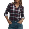 Dokotoo Womens Tops Plaid Cotton Cuffed 3/4 Sleeve Shirts Blouses(Black)