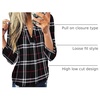 Dokotoo Womens Tops Plaid Cotton Cuffed 3/4 Sleeve Shirts Blouses(Black)