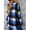 Dokotoo Womens Tops Plaid Cotton Cuffed 3/4 Sleeve Shirts Blouses(Blue)