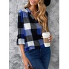 Dokotoo Womens Tops Plaid Cotton Cuffed 3/4 Sleeve Shirts Blouses(Blue)