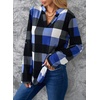 Dokotoo Womens Tops Plaid Cotton Cuffed 3/4 Sleeve Shirts Blouses(Blue)