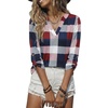 Dokotoo Womens Tops Plaid Cotton Cuffed 3/4 Sleeve Shirts Blouses(Brown 2)