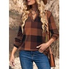 Dokotoo Womens Tops Plaid Cotton Cuffed 3/4 Sleeve Shirts Blouses(Brown)