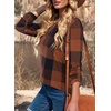 Dokotoo Womens Tops Plaid Cotton Cuffed 3/4 Sleeve Shirts Blouses(Brown)