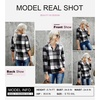 Dokotoo Womens Tops Plaid Cotton Cuffed 3/4 Sleeve Shirts Blouses(Gray)