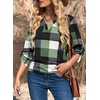 Dokotoo Womens Tops Plaid Cotton Cuffed 3/4 Sleeve Shirts Blouses(Green 2)