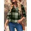 Dokotoo Womens Tops Plaid Cotton Cuffed 3/4 Sleeve Shirts Blouses(Green 3)